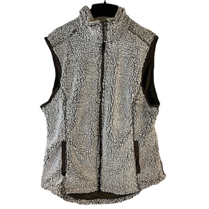 Keren Hart Cozy Fuzzy Lined Cream & Brown Full Zip Sherpa Vest Size Large